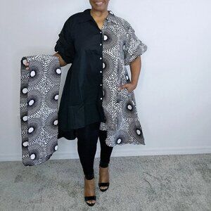 African Print Hi-Low Tunic Dress with Headwrap (Fits M-3XL)